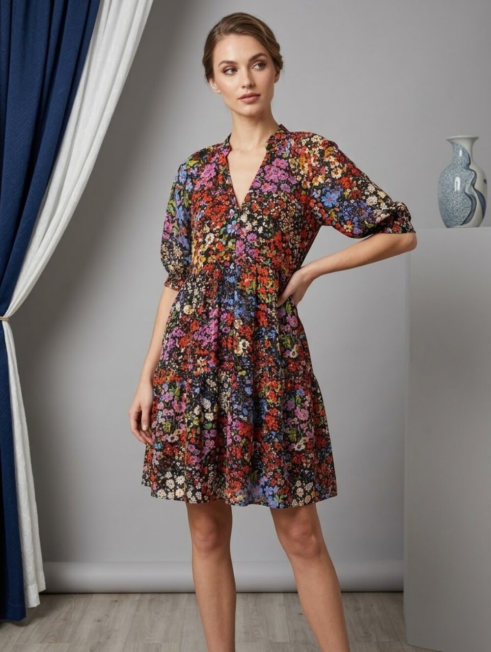 Anthropologie Maeve Floral Balloon Sleeve Dress Sz XS EUC